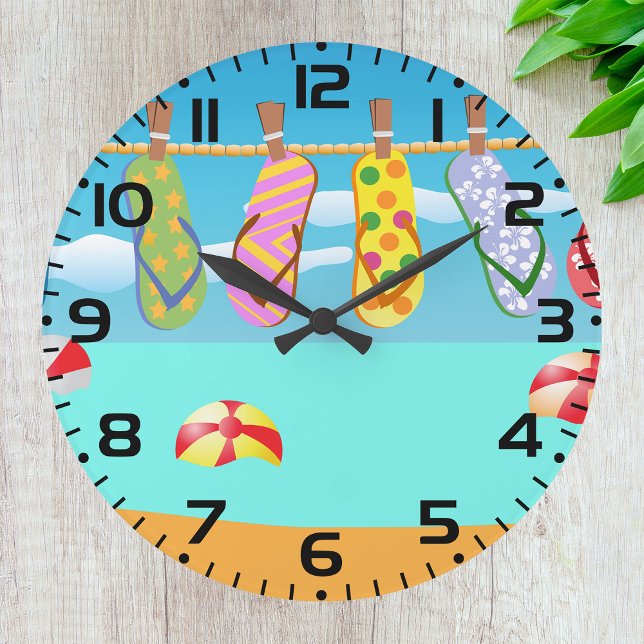 Flip Flops At The Beach Large Clock (Creator Uploaded)