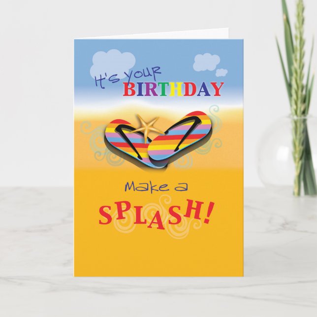 Flip Flops Beach Birthday Card (Front)