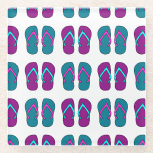 Flip Flops: Bright White Vintage. Glass Coaster