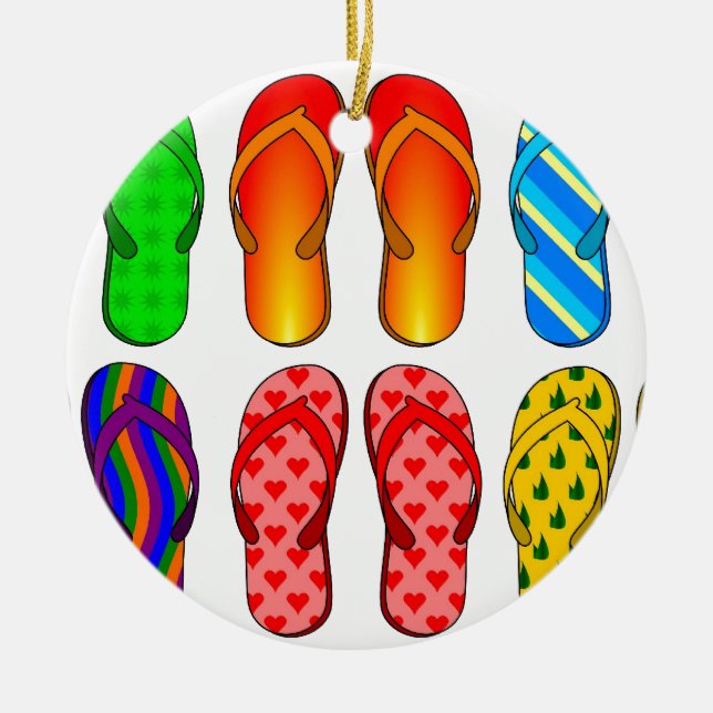 Flip Flops Colourful Fun Beach Theme Summer Gifts Ceramic Tree Decoration (Front)