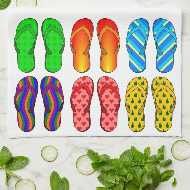 Flip Flops Colourful Fun Beach Theme Summer Gifts Tea Towel (Folded)