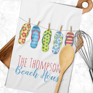 Flip Flops Colourful Personalised Beach House Tea Towel