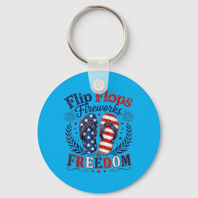 Flip Flops Fireworks Dom Usa Flag Summer 4th Of Key Ring (Front)