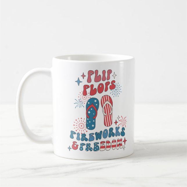 Flip Flops Fireworks Freedom Coffee Mug (Left)