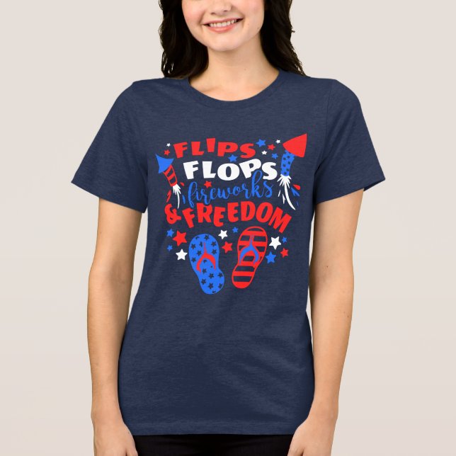 FLIP FLOPS FIREWORKS & FREEDOM Firecrackers Tri-Blend Shirt (Front)