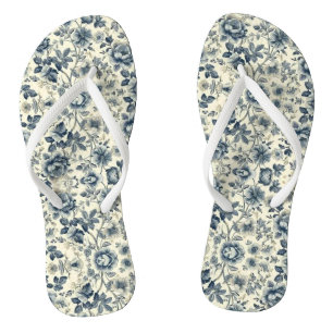 Flip Flops Floral Victorian Blue & Beige Flowers