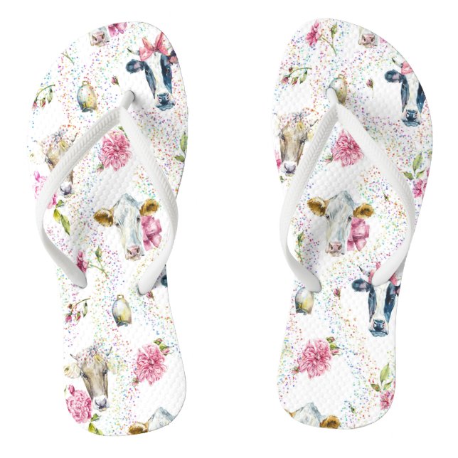 Flip Flops for Her with Cow Design (Footbed)