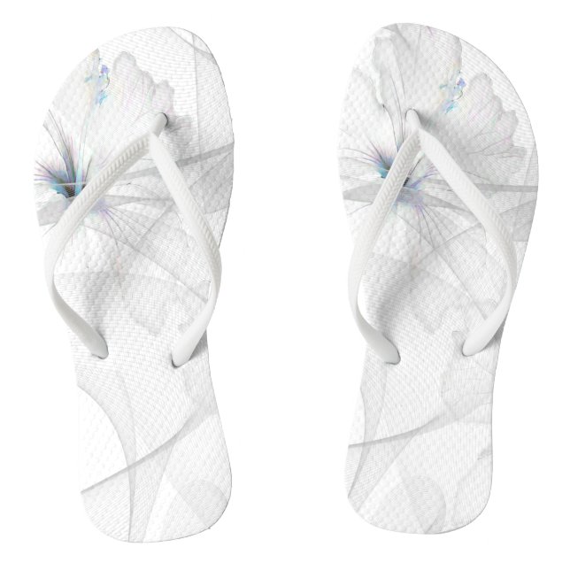 Flip Flops for Women Veil Covered White Hibiscus (Footbed)