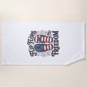 Flip Flops Freedom Patriotic Summer Shirt Design_1 Beach Towel