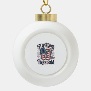 Flip Flops Freedom Patriotic Summer Shirt Design_1 Ceramic Ball Christmas Ornament