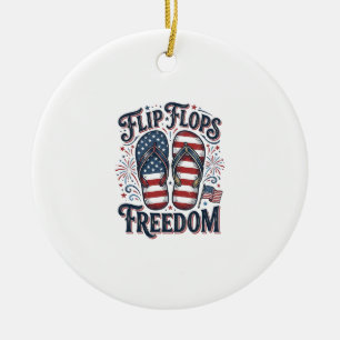 Flip Flops Freedom Patriotic Summer Shirt Design_1 Ceramic Tree Decoration