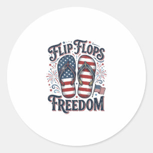Flip Flops Freedom Patriotic Summer Shirt Design_1 Classic Round Sticker