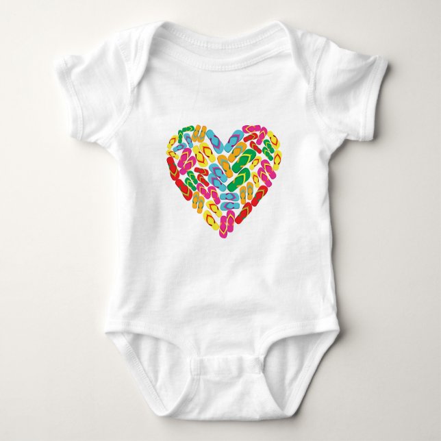 flip flops in heart shape baby bodysuit (Front)
