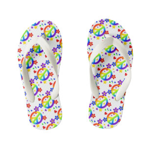 Flip Flops, Kids/Rainbow Peace Signs and Flowers Kid's Jandals