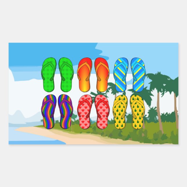 Flip Flops on the Beach Rectangular Sticker (Front)