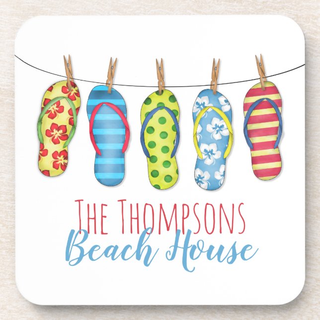 Flip Flops Personalised Whimsical Beach House Coaster (Front)