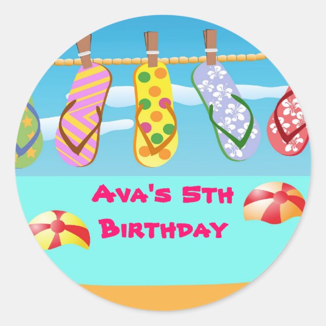 Flip Flops Pool Birthday Party Favour Labels (Front)