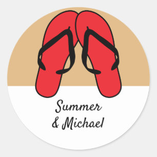 Flip Flops Red Personalised Classic Round Sticker