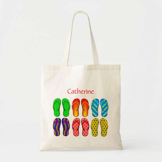 Flip flops Summer Beach Stripe Personalised Option Tote Bag (Front)