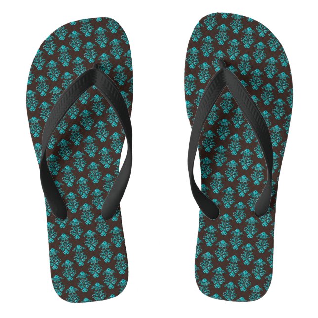 Flip Flops/Turquoise Damask Jandals (Footbed)