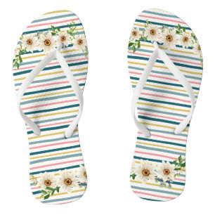 Flip Flops with Stripes & Daisies