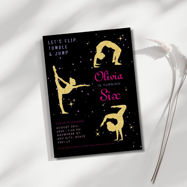 Flip tumble & jump Gymnastics Birthday Party  Invitation (Creator Uploaded)