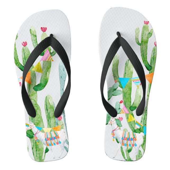 Flipflop Sandals Boho Llama Bohemian Cacti Desert (Footbed)