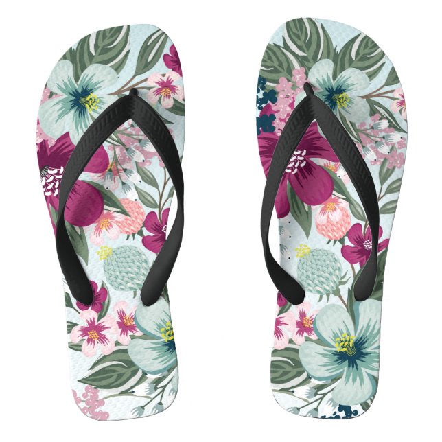 Flipflop Sandals Tropical Flowers on Blue Ombre (Footbed)