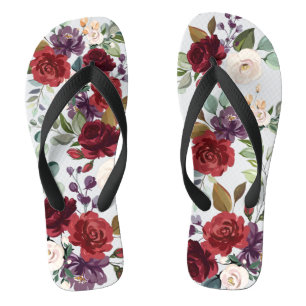 Flipflop Sandals White Roses Gold Geometric