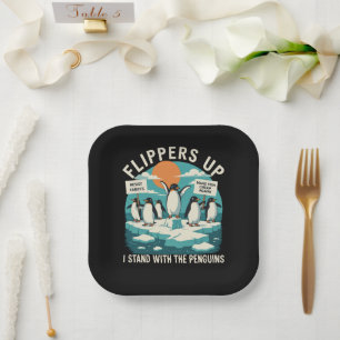 Flippers Up I Stand With Penguins Funny Resist Paper Plate