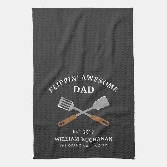Flippin Awesome Dad BBQ Father Personalised Tea Towel (Vertical)