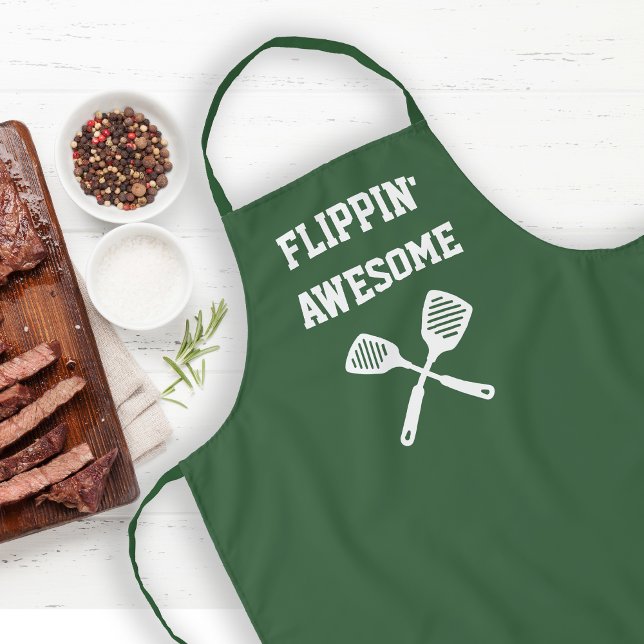 Flippin Awesome Funny Hunter Green Grilling Apron (Creator Uploaded)