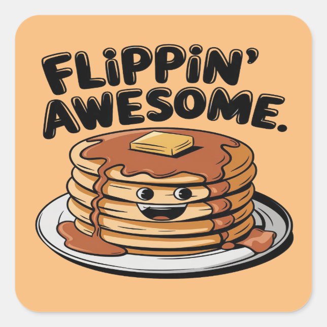 Flippin' Awesome Pancake Stack Funny Breakfast Square Sticker (Front)