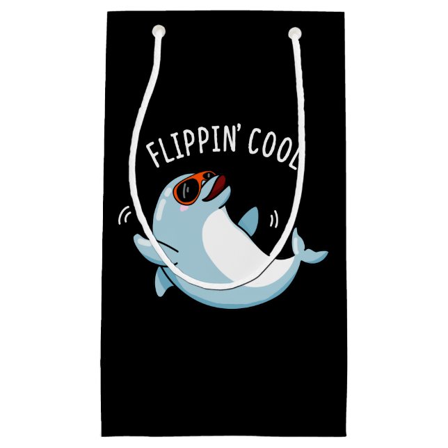 Flippin Cool Funny Dolphin Pun Dark BG Small Gift Bag (Front)