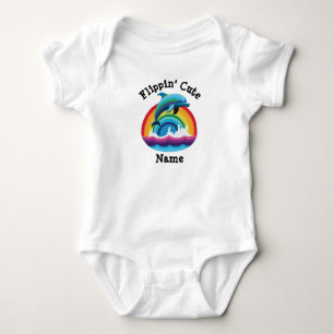 Flippin' Cute Dolphin over rainbow Baby Bodysuit
