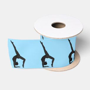 Flipping Gymnast Silhouette on Blue Satin Ribbon