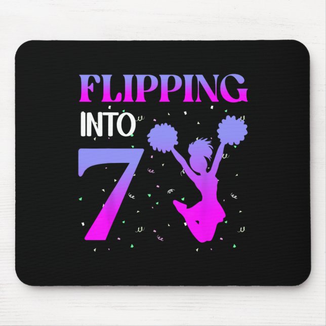 Flipping Into 7 Cheerleader 7th Bday 7 Years Old  Mouse Pad (Front)