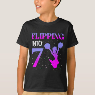 Flipping Into 7 Cheerleader 7th Bday 7 Years Old T-Shirt