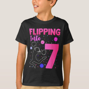 Flipping Into 7 Cheerleader 7th Birthday Girl Chee T-Shirt