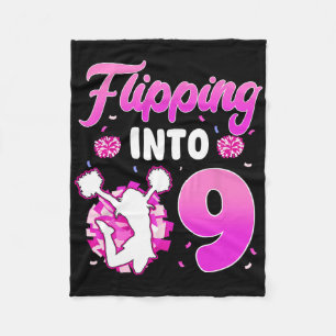 Flipping Into 9 Cheerleader 9th Birthday Girl Chee Fleece Blanket