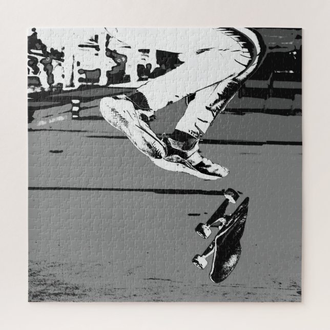 Flipping the Board - Skateboarder Round Clock Jigsaw Puzzle (Vertical)