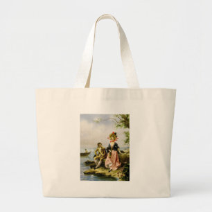 "Flirt au Bord de la Mer" by Hippolyte Lucas Large Tote Bag