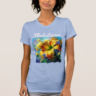 Flirtatious Yellow Daylily Flower Blue Daylilies T-Shirt