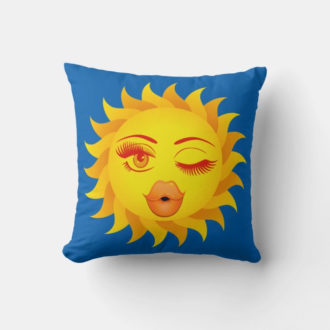 Flirting Sun Emoji, Sun Kiss, Sun Worshipers Cushion (Front)