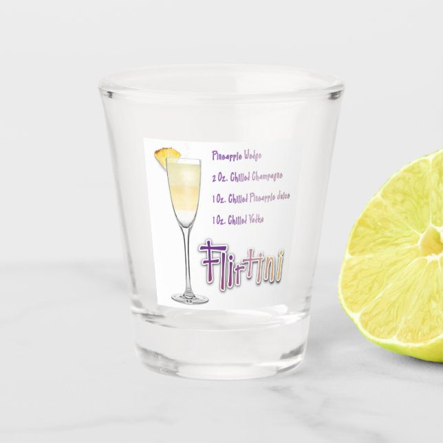 Flirtini Pineapple Mimosa Cocktail Recipe Art Shot Glass (Front)