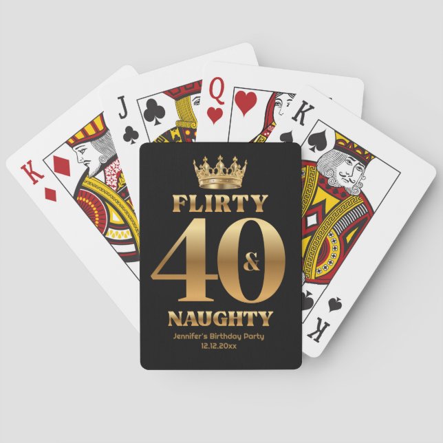 flirty 40 and naughty ,gold and black birthday playing cards (Back)