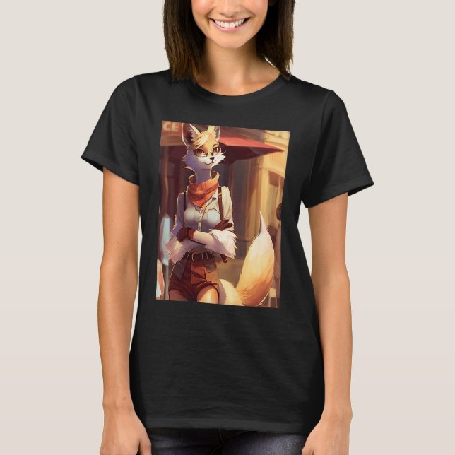 Flirty Anthro Furry Fox Girl CasualClothing Dapple T-Shirt (Front)