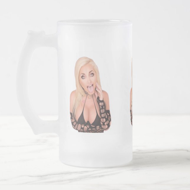 Flirty blonde Thunder_Cove Frosted Glass Beer Mug (Left)