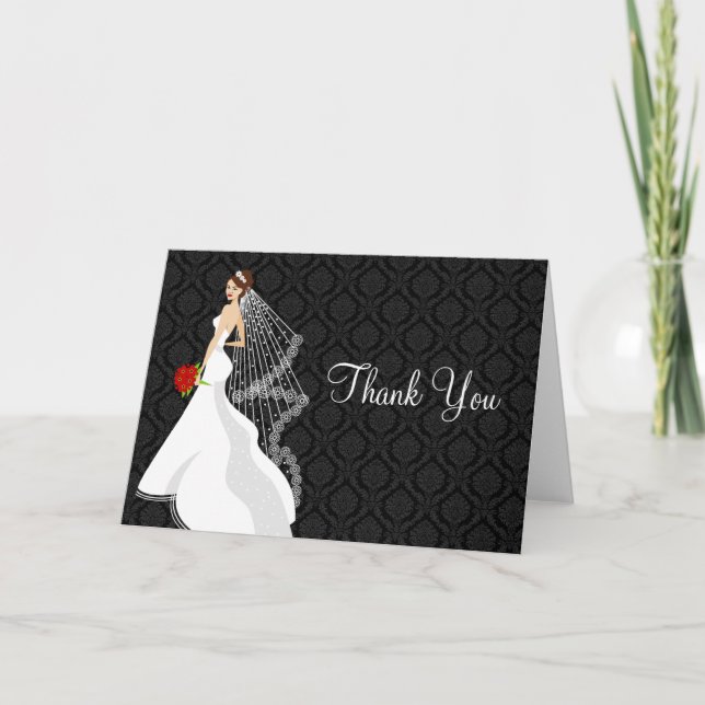 Flirty Ebony Bridal Shower Thank You Card (Front)