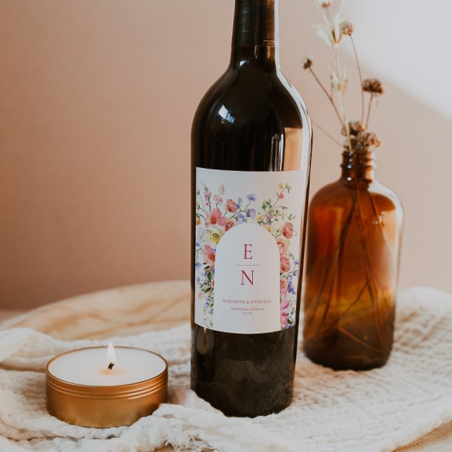 Flirty Floral Meadow | Summer Wedding Wine Label (Creator Uploaded)
